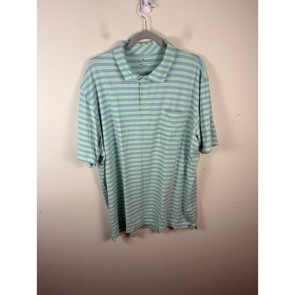 Peter Millar Mens Seaside Wash Pocket Polo Shirt XXL Green Blue Stripe MS19K74P